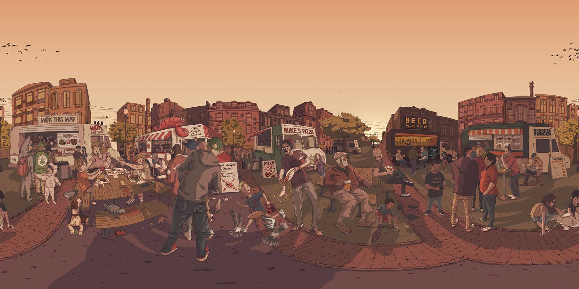 boston food festival 360 panorama illustration