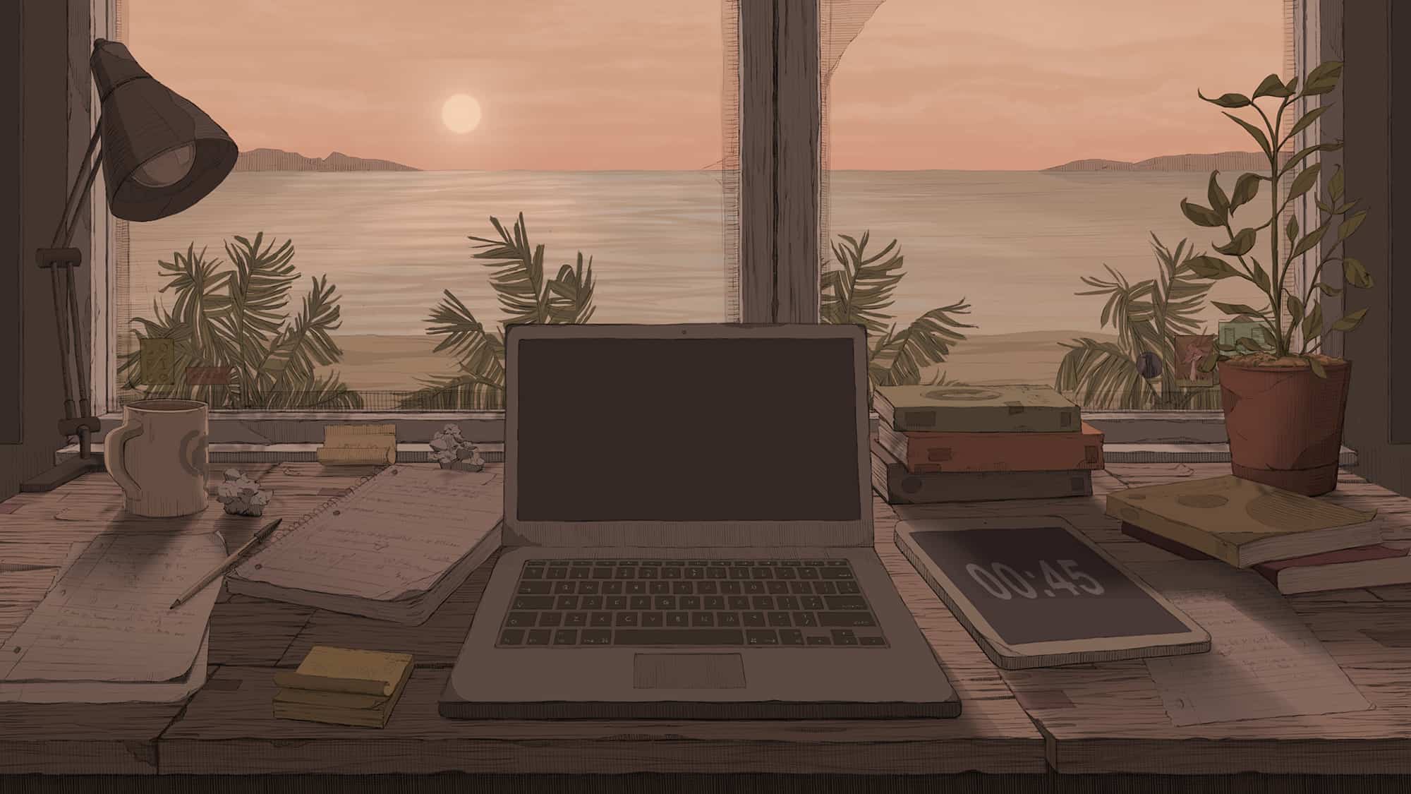 Premium AI Image  Cool Lofi Girl studying at her desk Rainy or cloudy  outside beautiful chill atmospheric wallpaper 4K streaming background lofi  hiphop style Anime manga style Generative ai